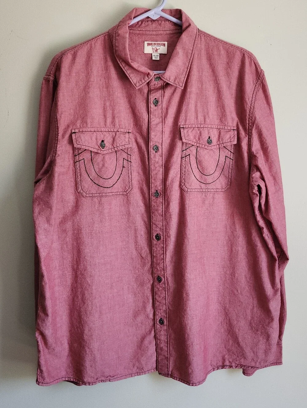 True Religion Western LS Utility Button Embroidered Cotton Red Mens Size 2XL EUC
